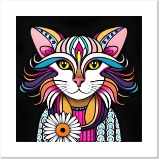 Colorful feline cat Posters and Art